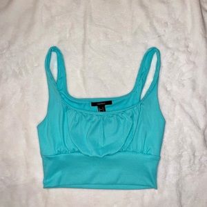 Forever 21 Teal Mint Crop Top Ruched Stretchy Cute Trendy Bright